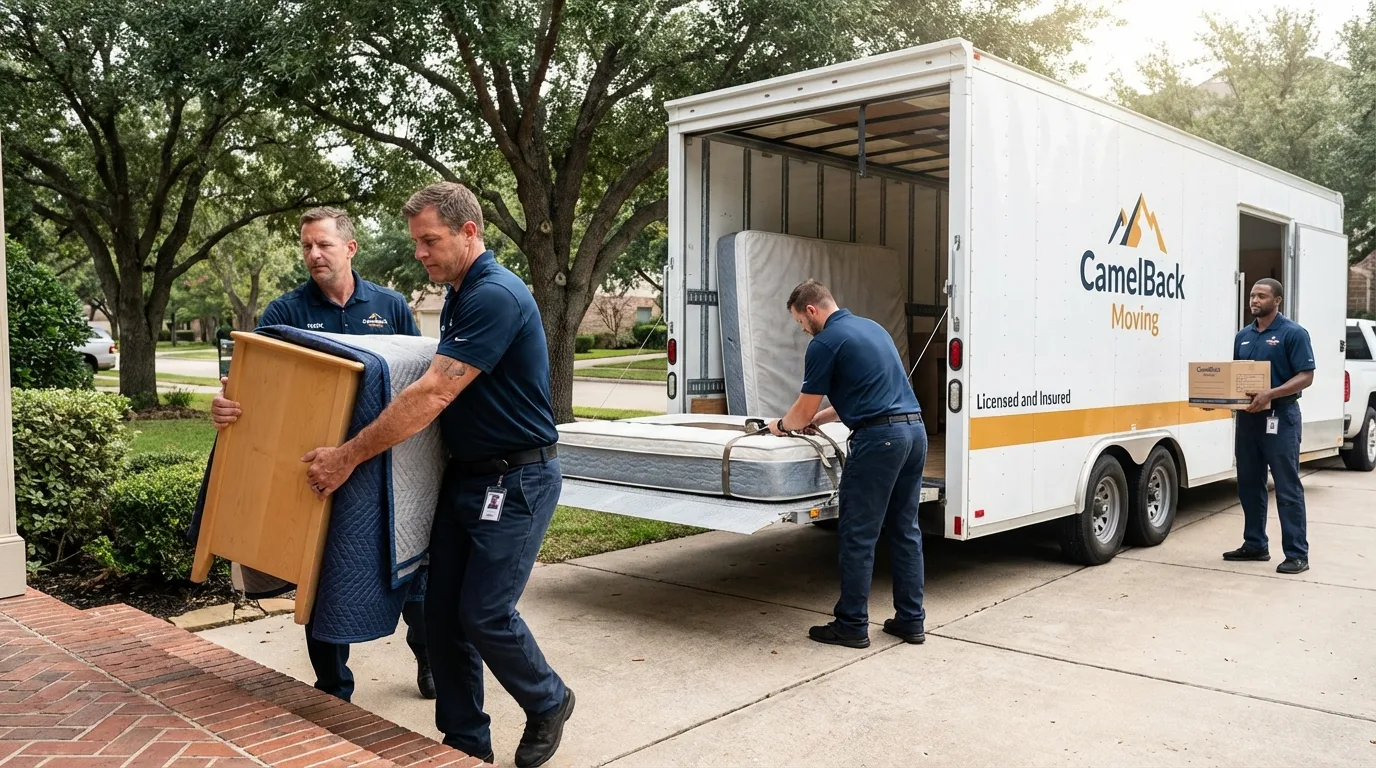 Crew loading residential truck for cross-state move from Newfield, NJ