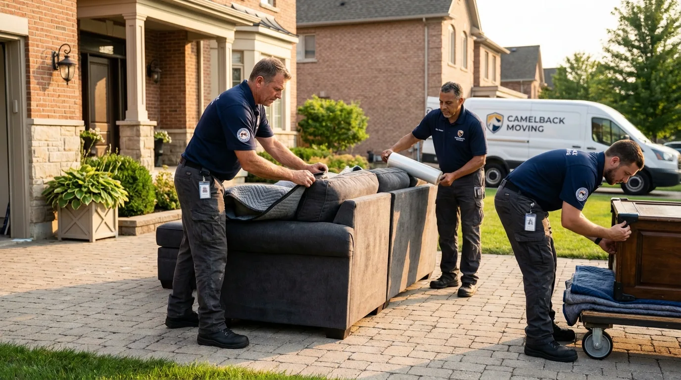 Large estate moving crew wrapping furniture in Newfield, NJ