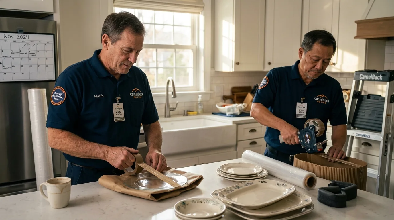 Professional crew packing kitchen dishware in Newfield, NJ
